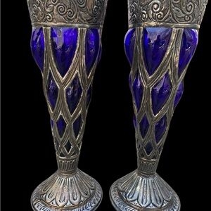 Antique Rare Cobalt Blue Vase Set of 2